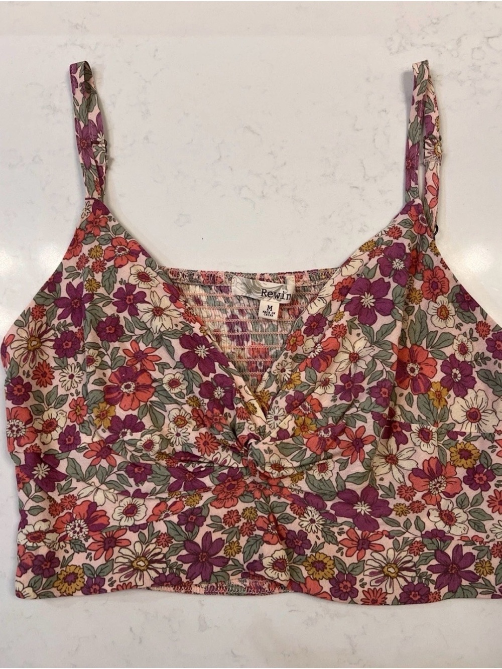 Women’s Rewind Floral Twist-Front Crop Top